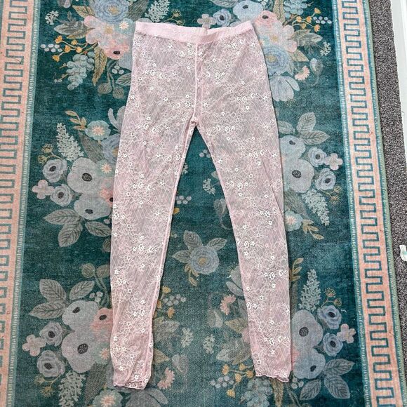 Intimately Free People Leggings French Kiss Large Pink tights Floral cross Lace - Picture 3 of 11